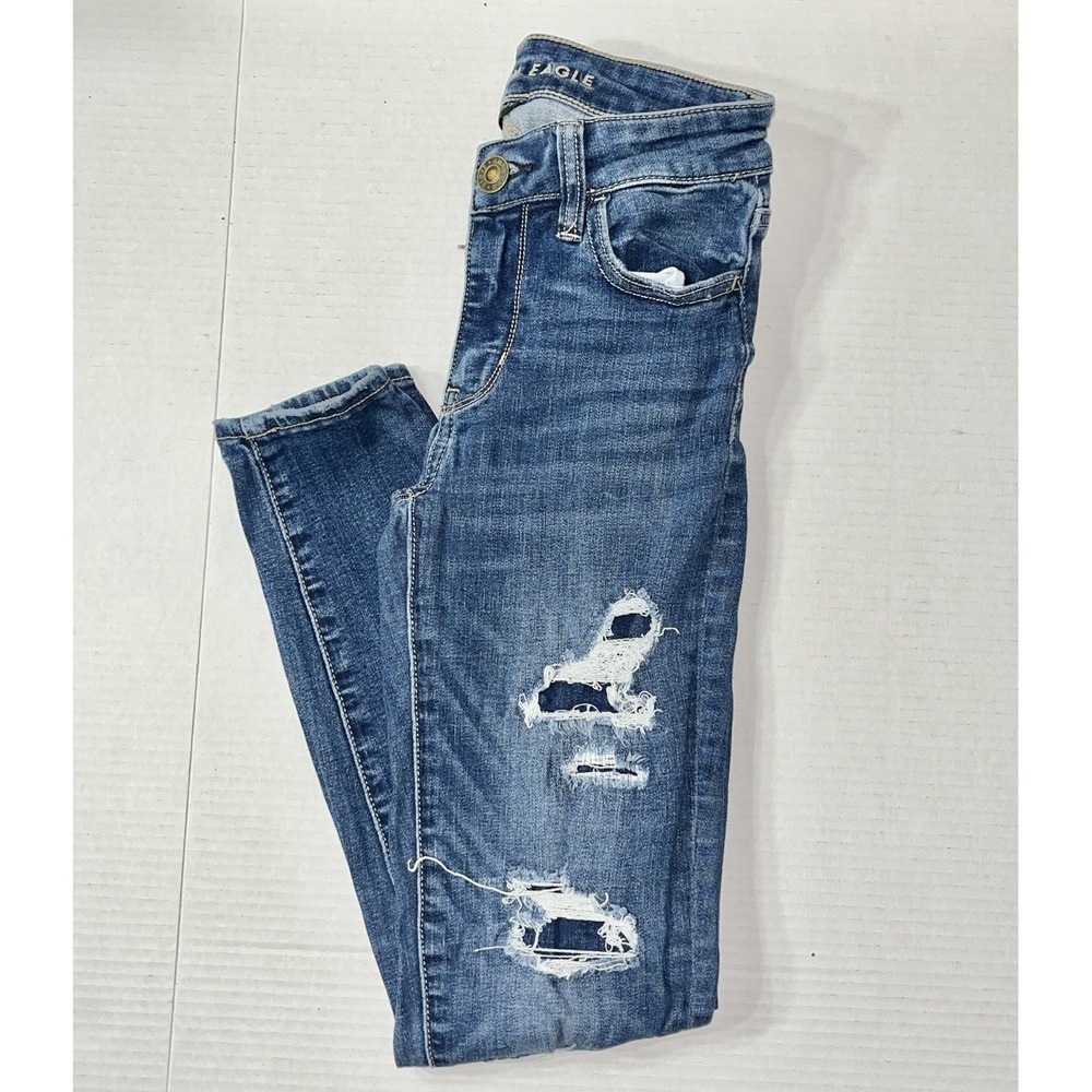 American Eagle Jeans‎ Women's 00 Short Blue Distressed Jeggings Stretch Mallsoft